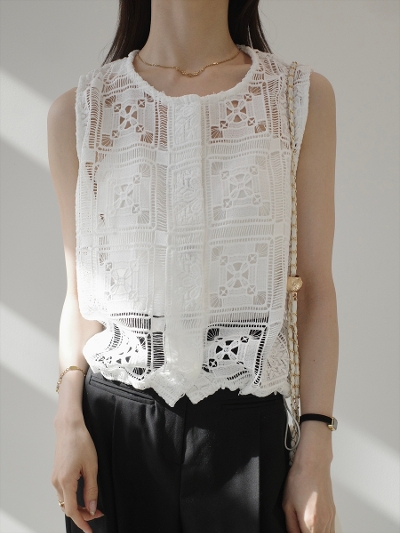 �yNEW�zpanel lace blousing top / white