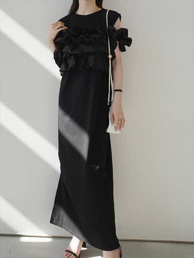 �yNEW�z2way frill bustier layered dress / black