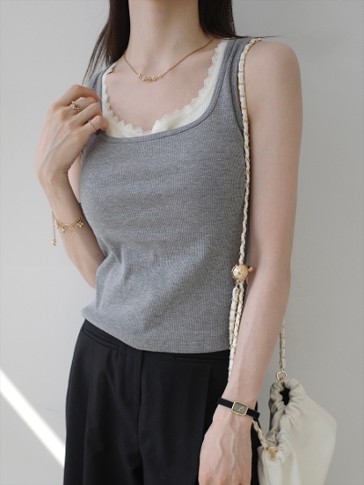 �yNEW�zlace layered bra tank top / grey