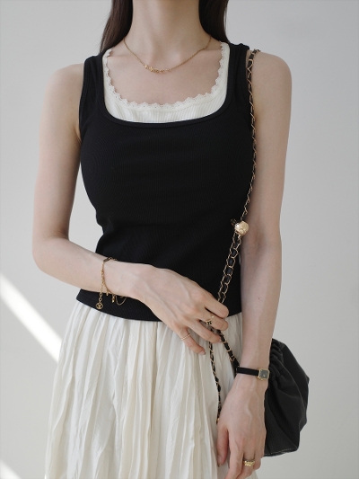 �yNEW�zlace layered bra tank top / black