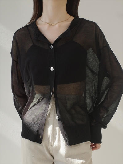 �yNEW�zsilver button sheer cardigan / black