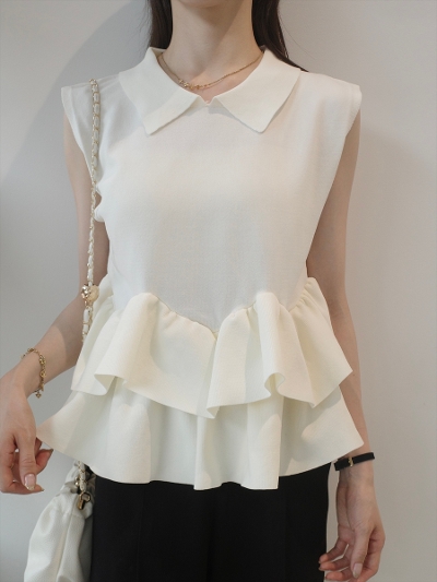 �yNEW�zfrill peplum polo top / ivory