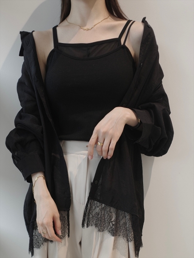 �yNEW�zlace detail sheer shirt / black
