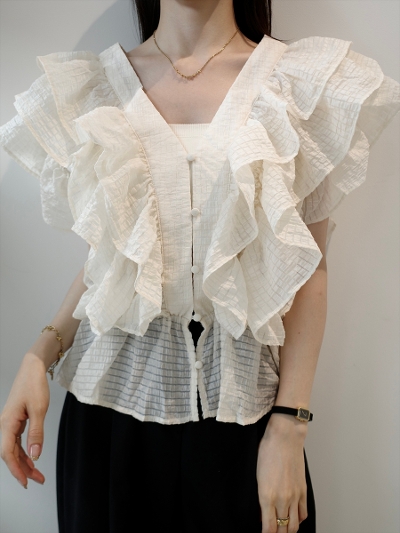 �yNEW�zruffle frill sheer blouse / ivory