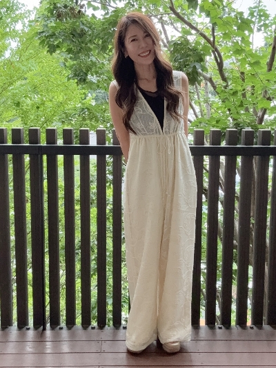 sheer embroidered lace jumpsuit / ivory