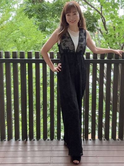 sheer embroidered lace jumpsuit / black