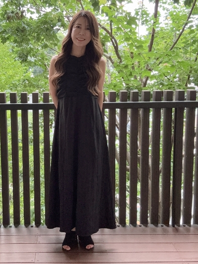 shirring design flare dress / black