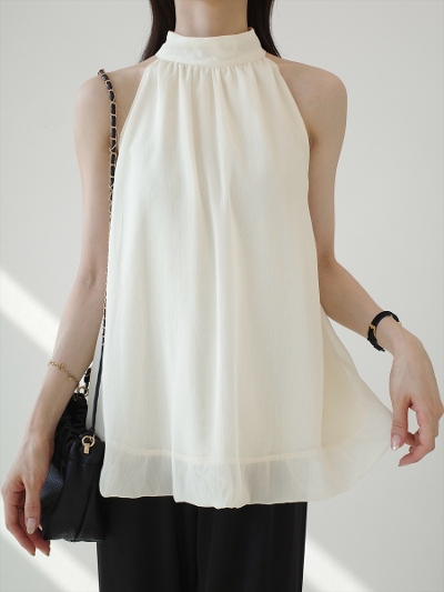 �yNEW�zhalter neck chiffon blouse / cream