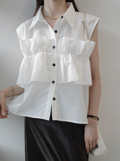 �yNEW�zfront frill shirt top / white