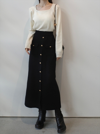 �ySAMPLE�zGold button classic skirt