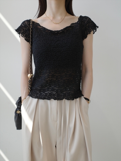 �ySAMPLE�zFlower lace 2way shoulder top