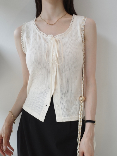 �ySAMPLE�zPicot lace ribbon top