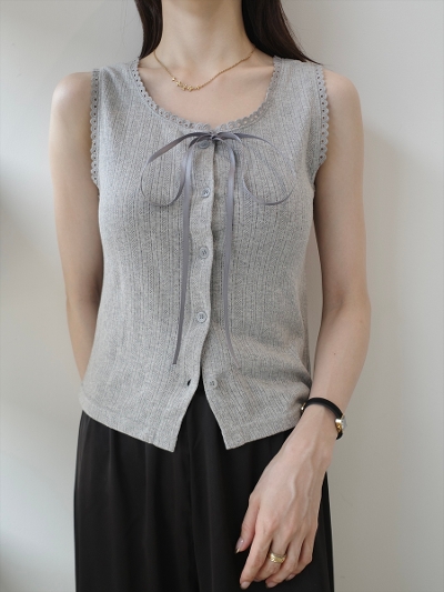 �ySAMPLE�zPicot lace ribbon top