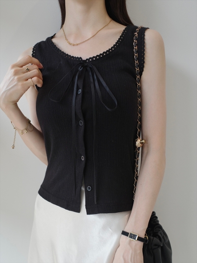 �ySAMPLE�zPicot lace ribbon top