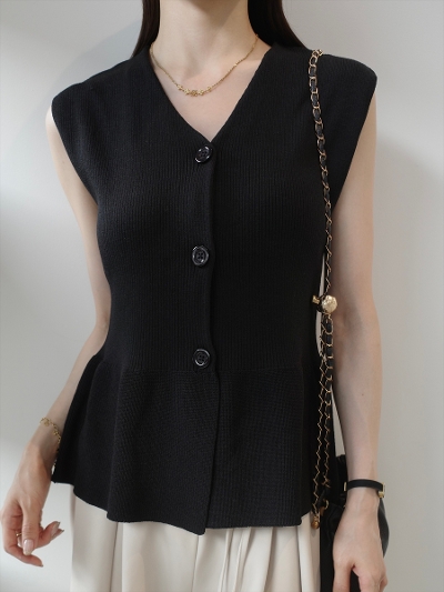 �yNEW�zpeplum silhouette rib top / black