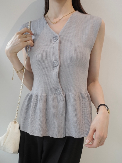 �yNEW�zpeplum silhouette rib top / grey