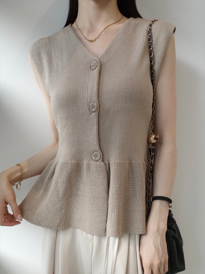 �yNEW�zpeplum silhouette rib top / beige