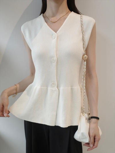 �yNEW�zpeplum silhouette rib top / ivory
