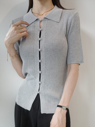 �yNEW�zbutton line polo top / grey