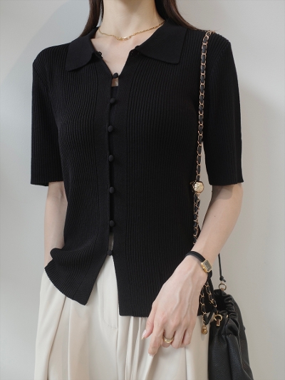 �yNEW�zbutton line polo top / black