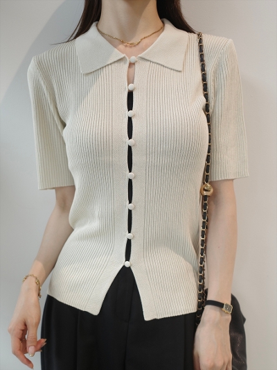 �yNEW�zbutton line polo top / ivory