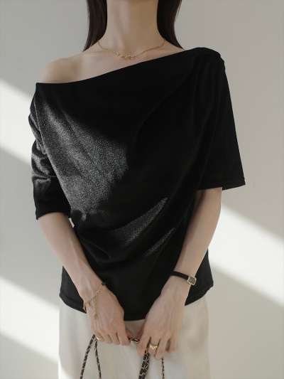 �yNEW�zsheer velour drape top / black