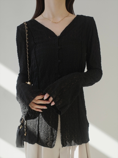 �yNEW�zbell sleeve lace cardigan / black