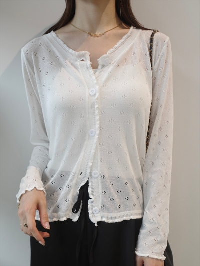 �yNEW�zfrill detail sheer cardigan / white