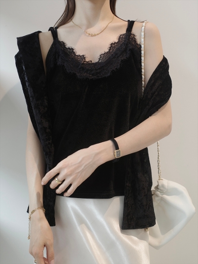 �yNEW�zvelour lace cami set / black