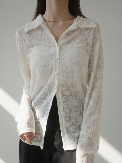 �yNEW�zflower jacquard sheer shirt / ivory